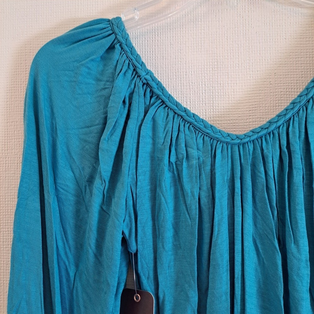 Jordache Womens XL Tunic Top 3/4 Sleeve Braided Neck Turquoise NWT 1420-325